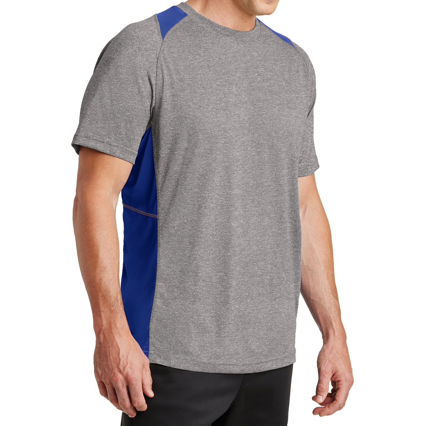 Men's Heather Colorblock Contender Tee Vintage Heather/ True Royal Side