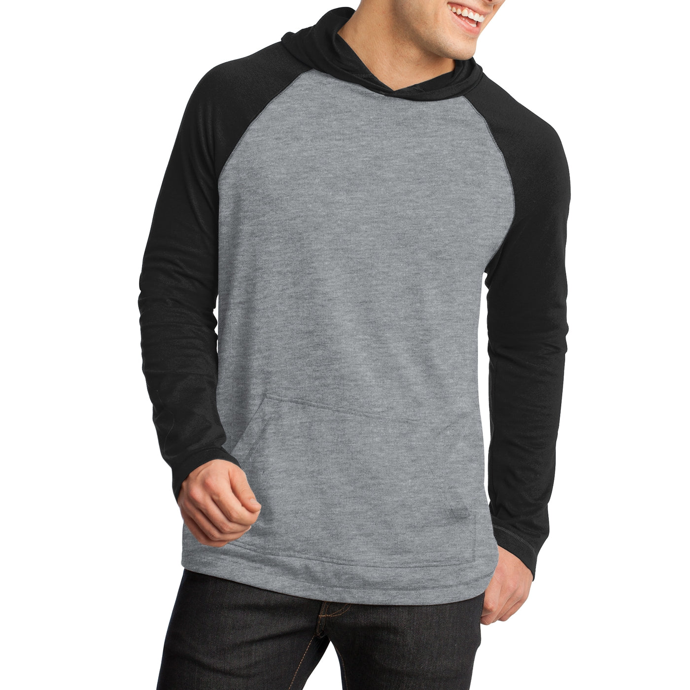 Men's Young 50/50 Raglan Hoodie - Black/ Heathered Nickel