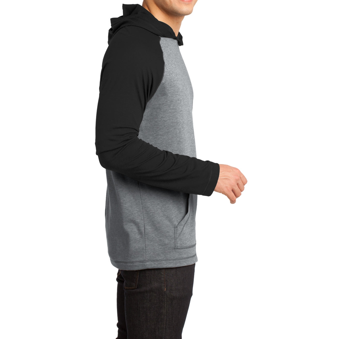 Men's Young 50/50 Raglan Hoodie - Black/ Heathered Nickel