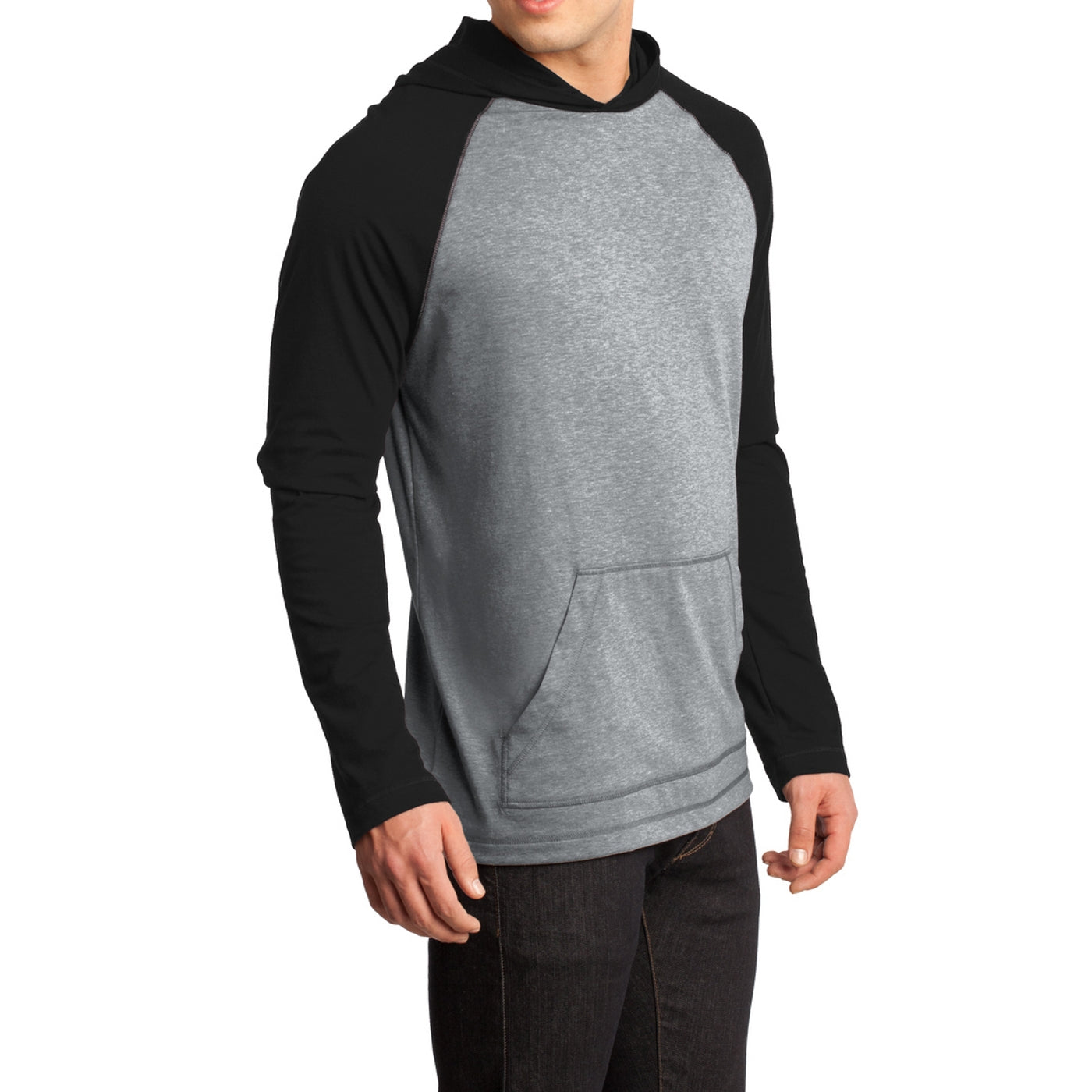 Men's Young 50/50 Raglan Hoodie - Black/ Heathered Nickel