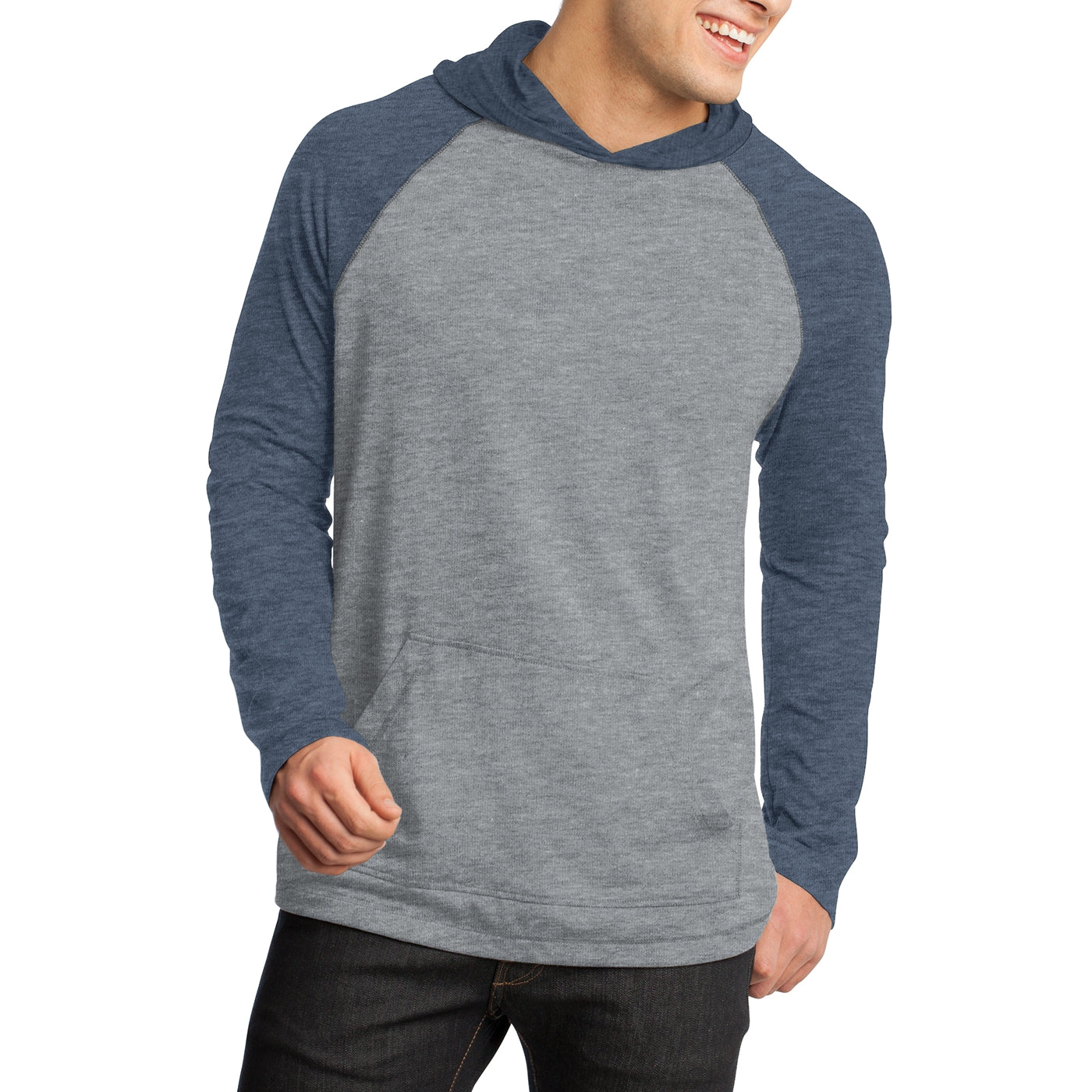 Men's Young 50/50 Raglan Hoodie - Heathered Dark Navy/ Heathered Nickel