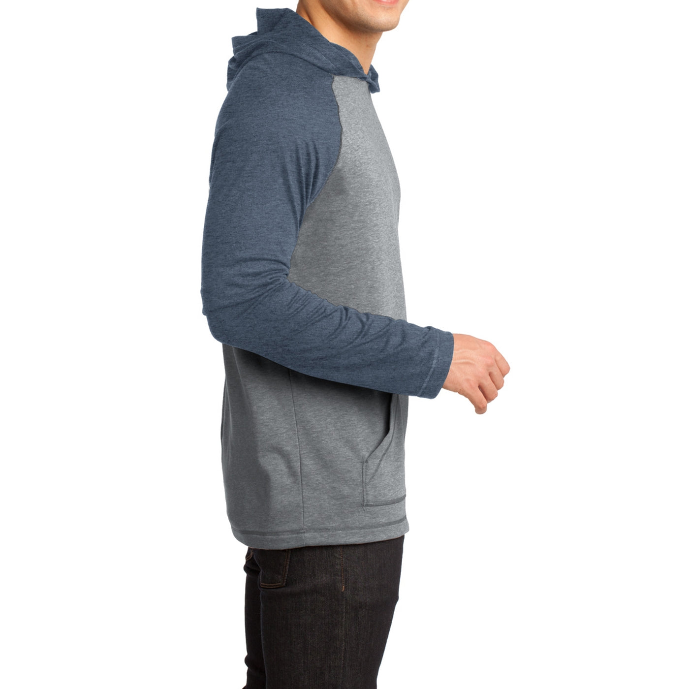 Men's Young 50/50 Raglan Hoodie - Heathered Dark Navy/ Heathered Nickel