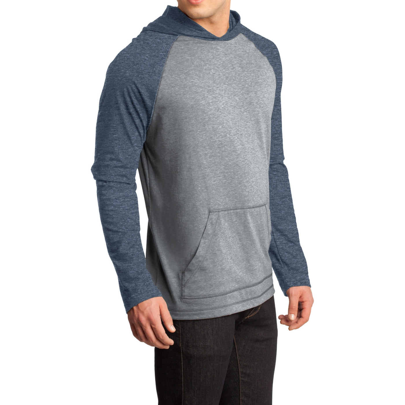 Men's Young 50/50 Raglan Hoodie - Heathered Dark Navy/ Heathered Nickel