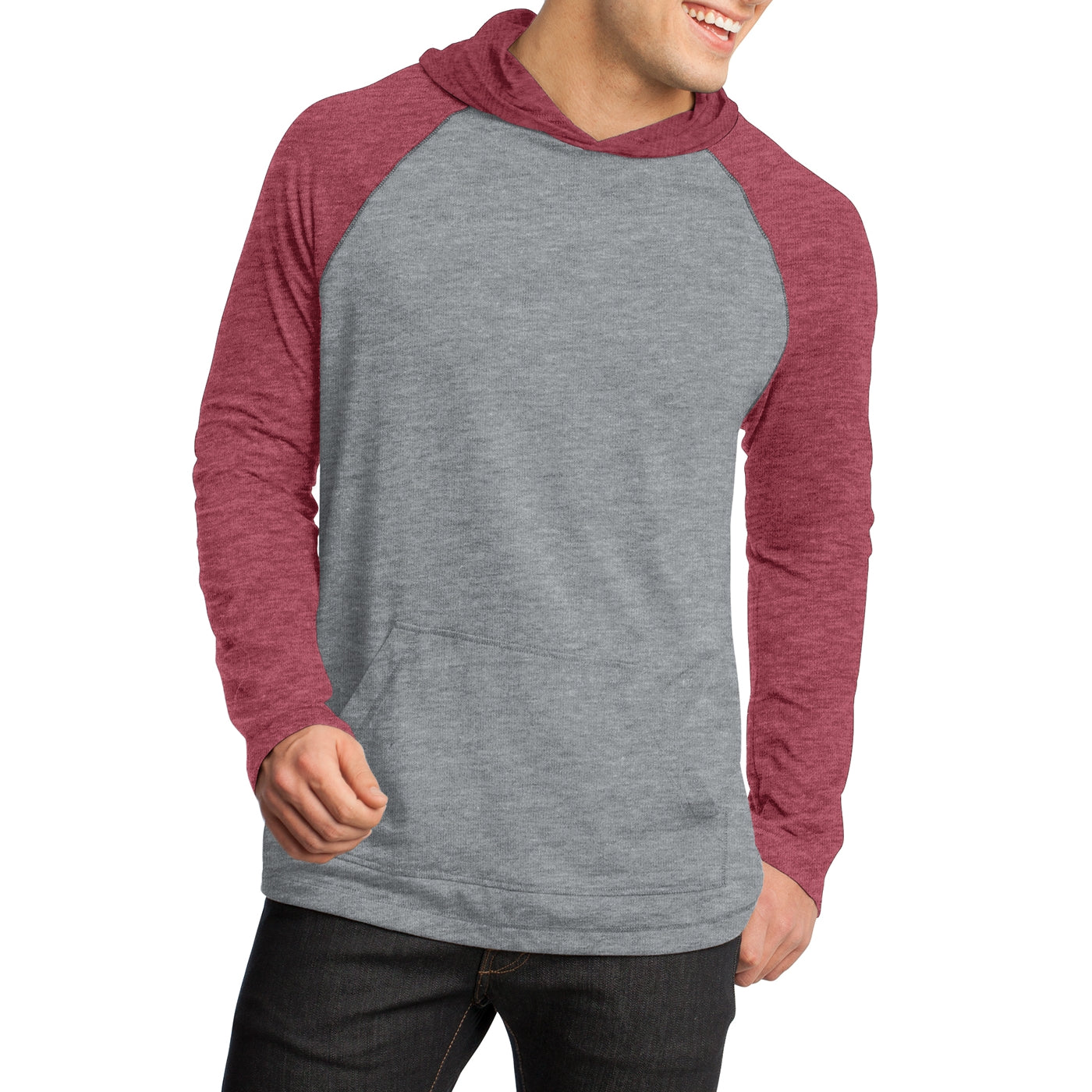 Men's Young 50/50 Raglan Hoodie - Heathered Deep Red/ Heathered Nickel