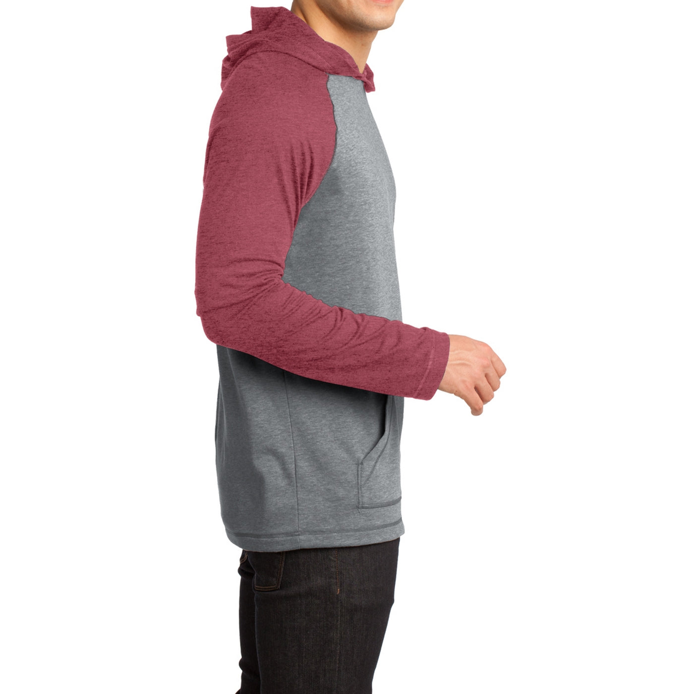 Men's Young 50/50 Raglan Hoodie - Heathered Deep Red/ Heathered Nickel