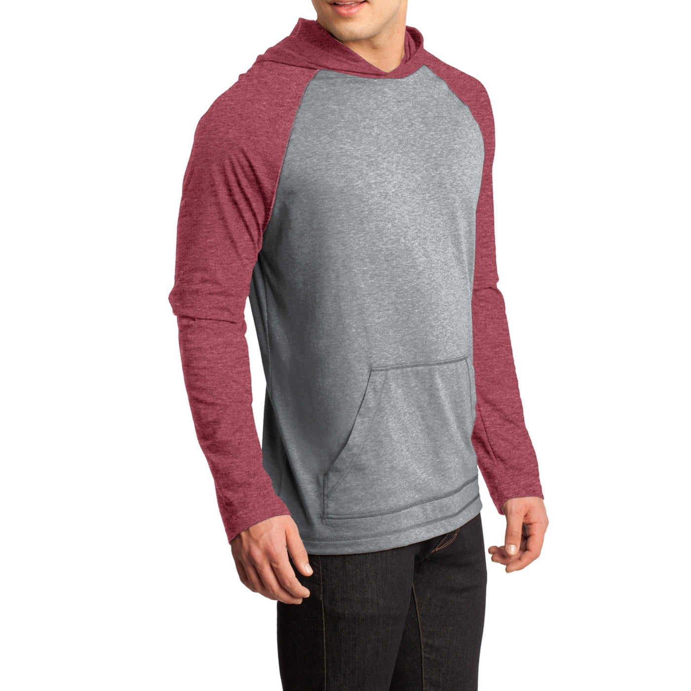 Men's Young 50/50 Raglan Hoodie - Heathered Deep Red/ Heathered Nickel