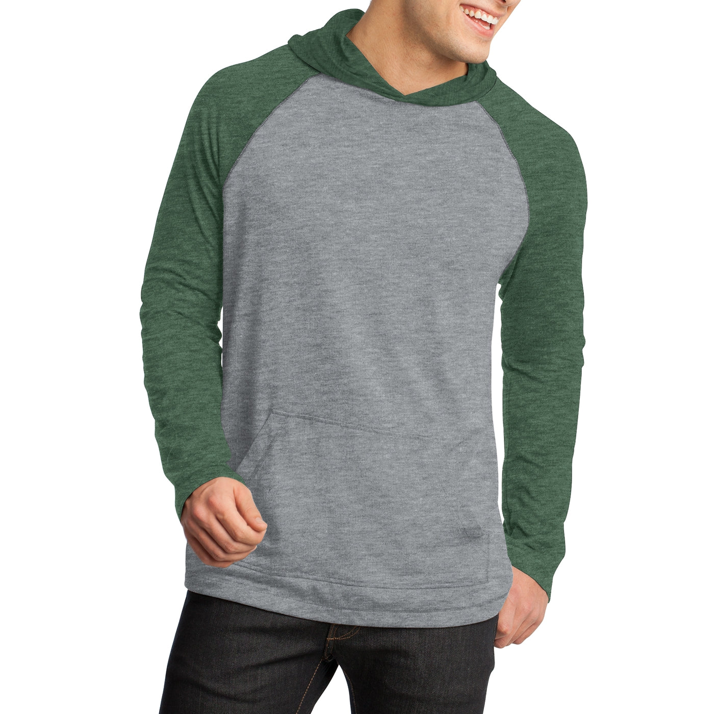 Men's Young 50/50 Raglan Hoodie - Heathered Forest Green/ Heathered Nickel