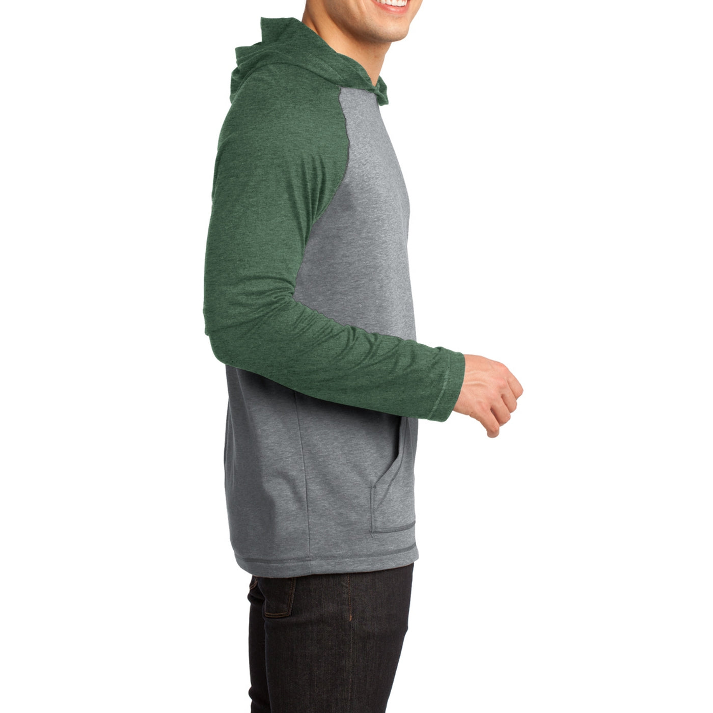 Men's Young 50/50 Raglan Hoodie - Heathered Forest Green/ Heathered Nickel