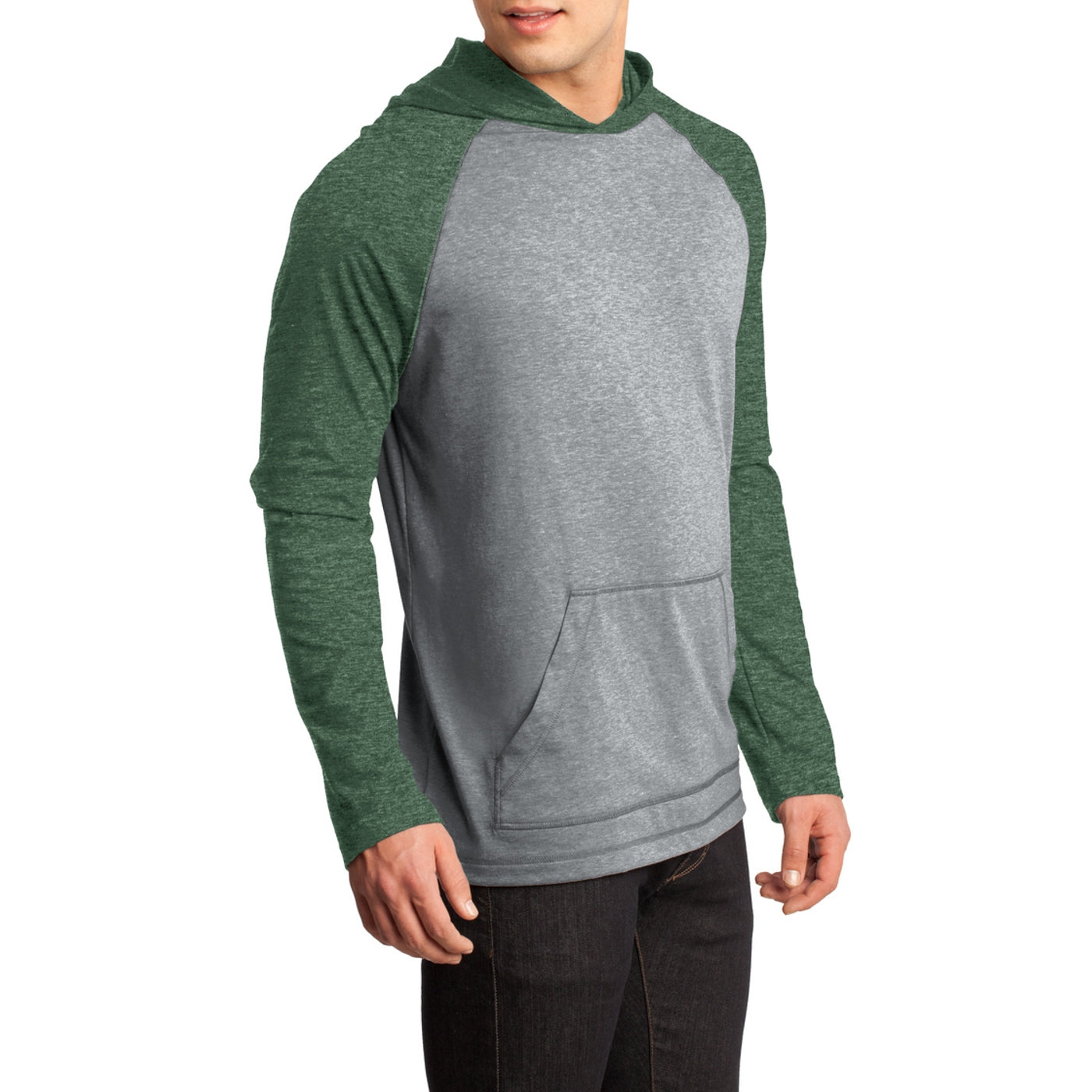 Men's Young 50/50 Raglan Hoodie - Heathered Forest Green/ Heathered Nickel