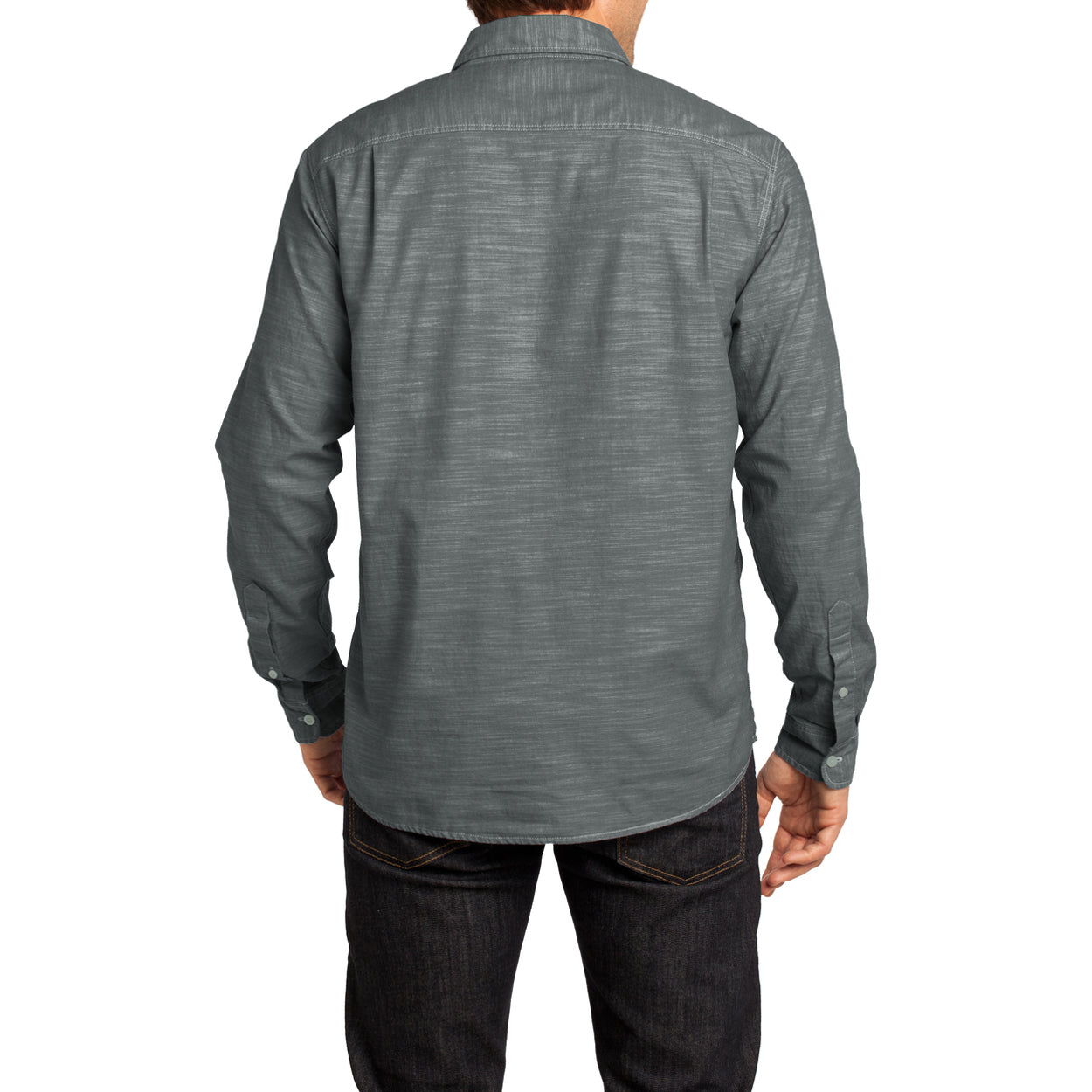 Mens Long Sleeve Washed Woven Shirt - Grey - Back