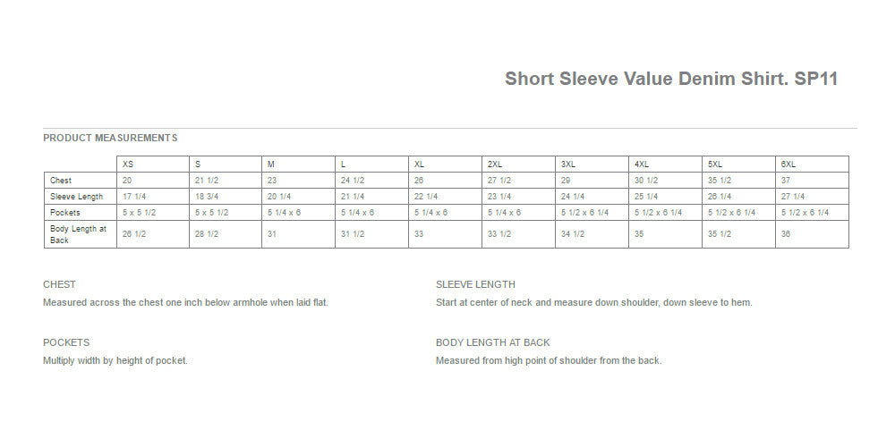 Mafoose Men's Short Sleeve Value Denim Shirt Faded Blue-Size Chart