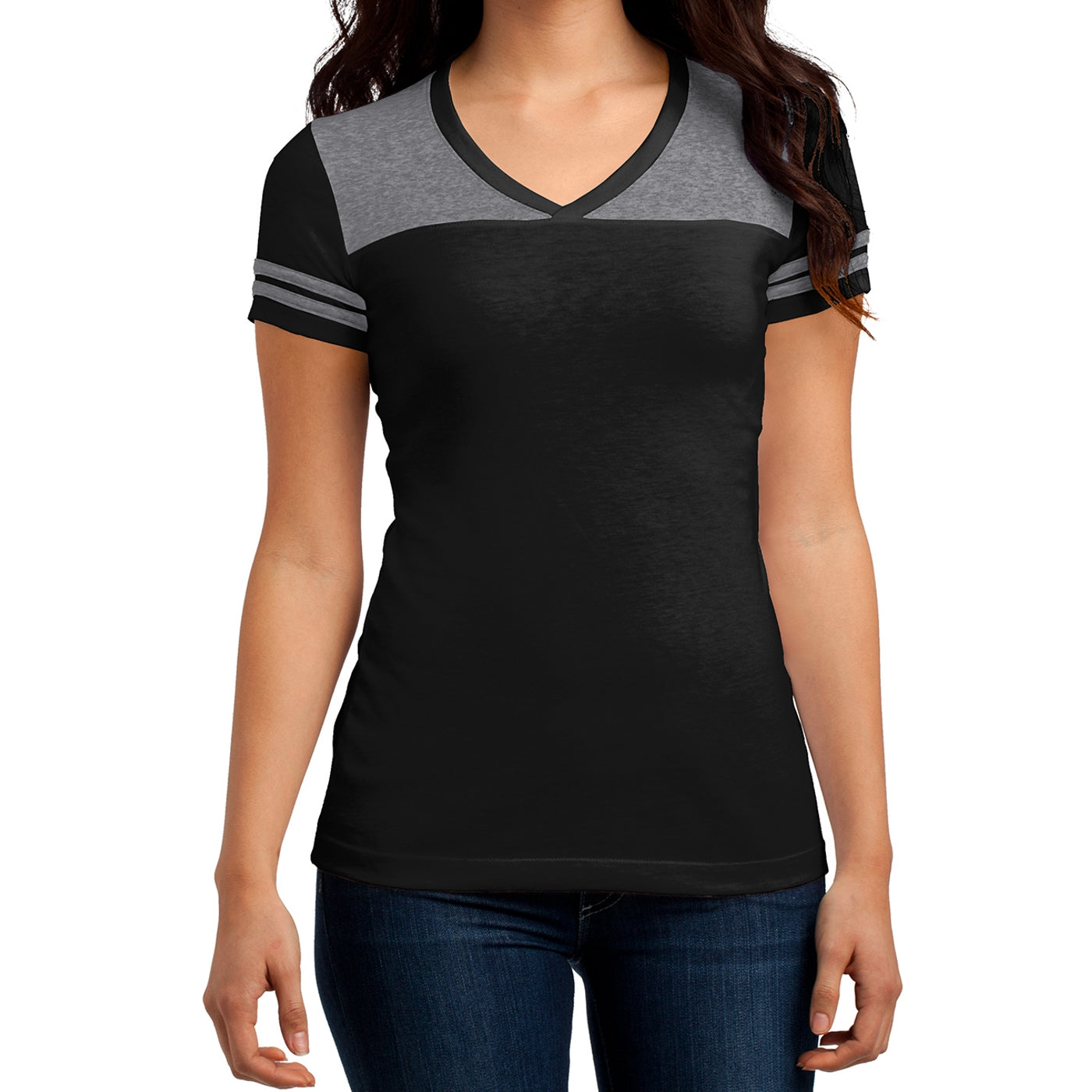 Women's Juniors Varsity V-Neck Tee - Black/ Heathered Nickel