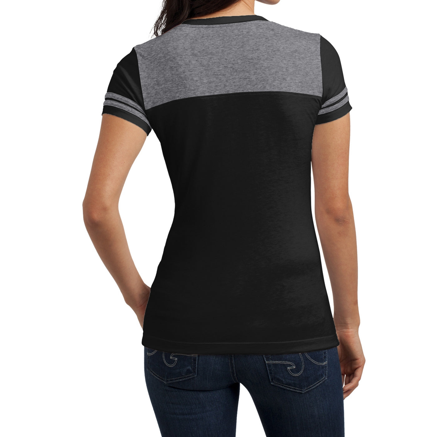 Women's Juniors Varsity V-Neck Tee - Black/ Heathered Nickel