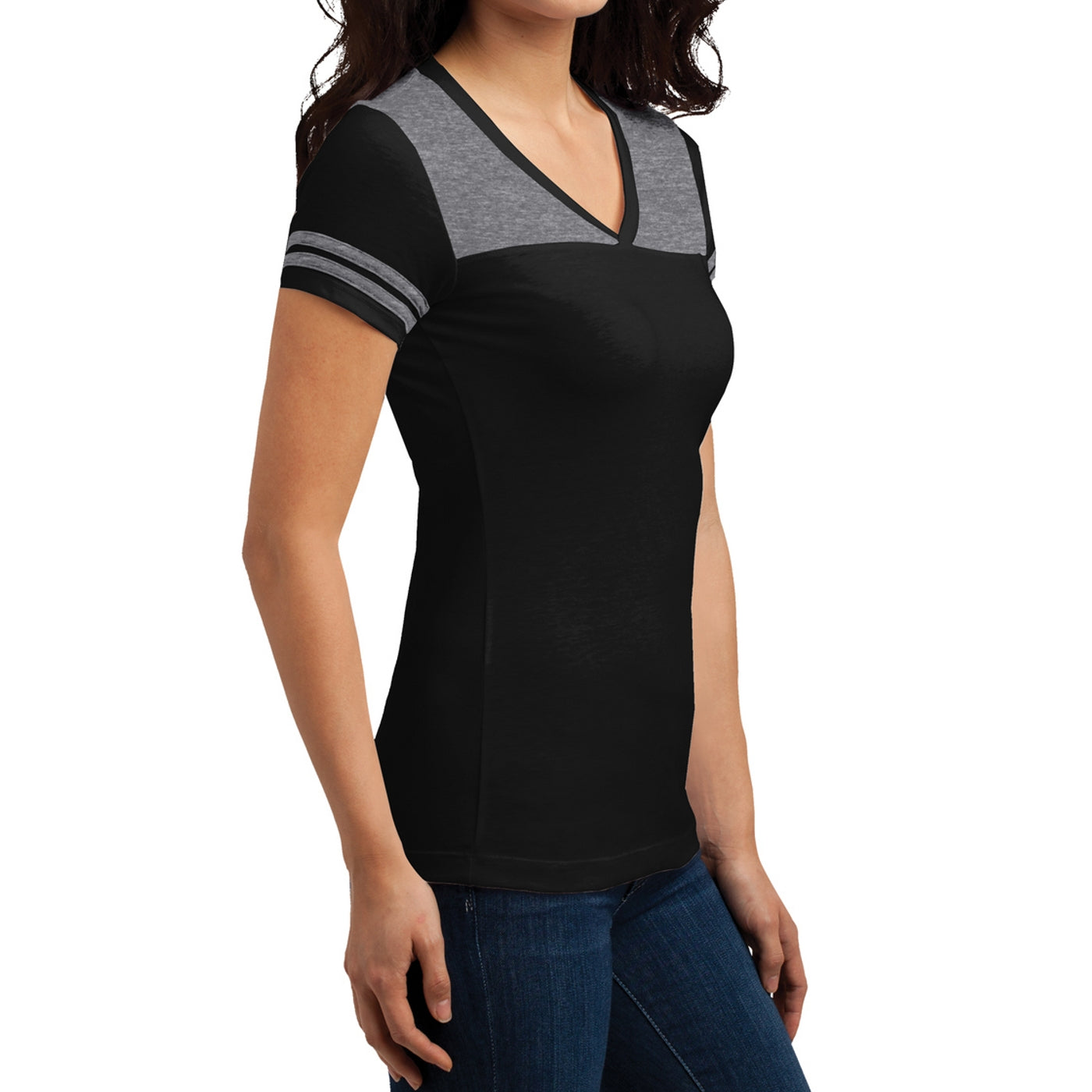 Women's Juniors Varsity V-Neck Tee - Black/ Heathered Nickel