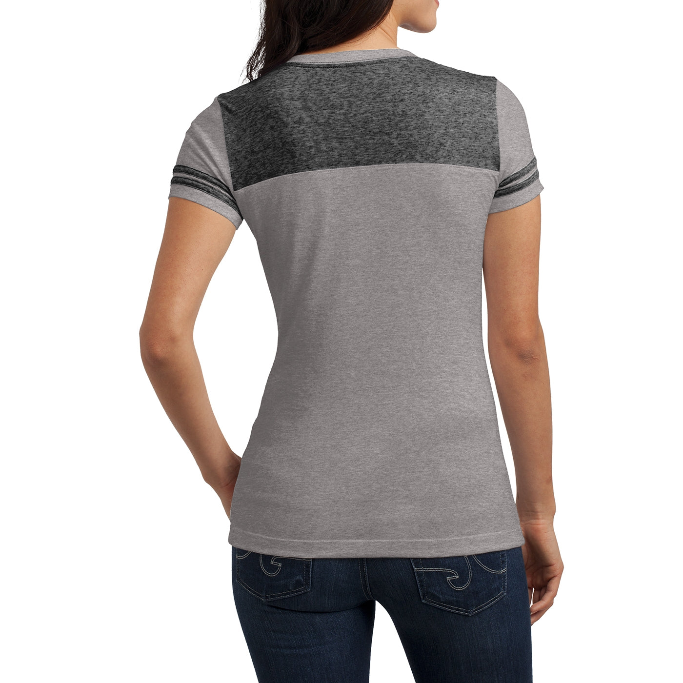 Women's Juniors Varsity V-Neck Tee - Heathered Nickel/ Black