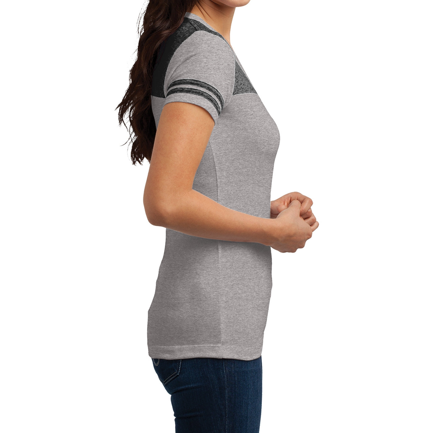 Women's Juniors Varsity V-Neck Tee - Heathered Nickel/ Black