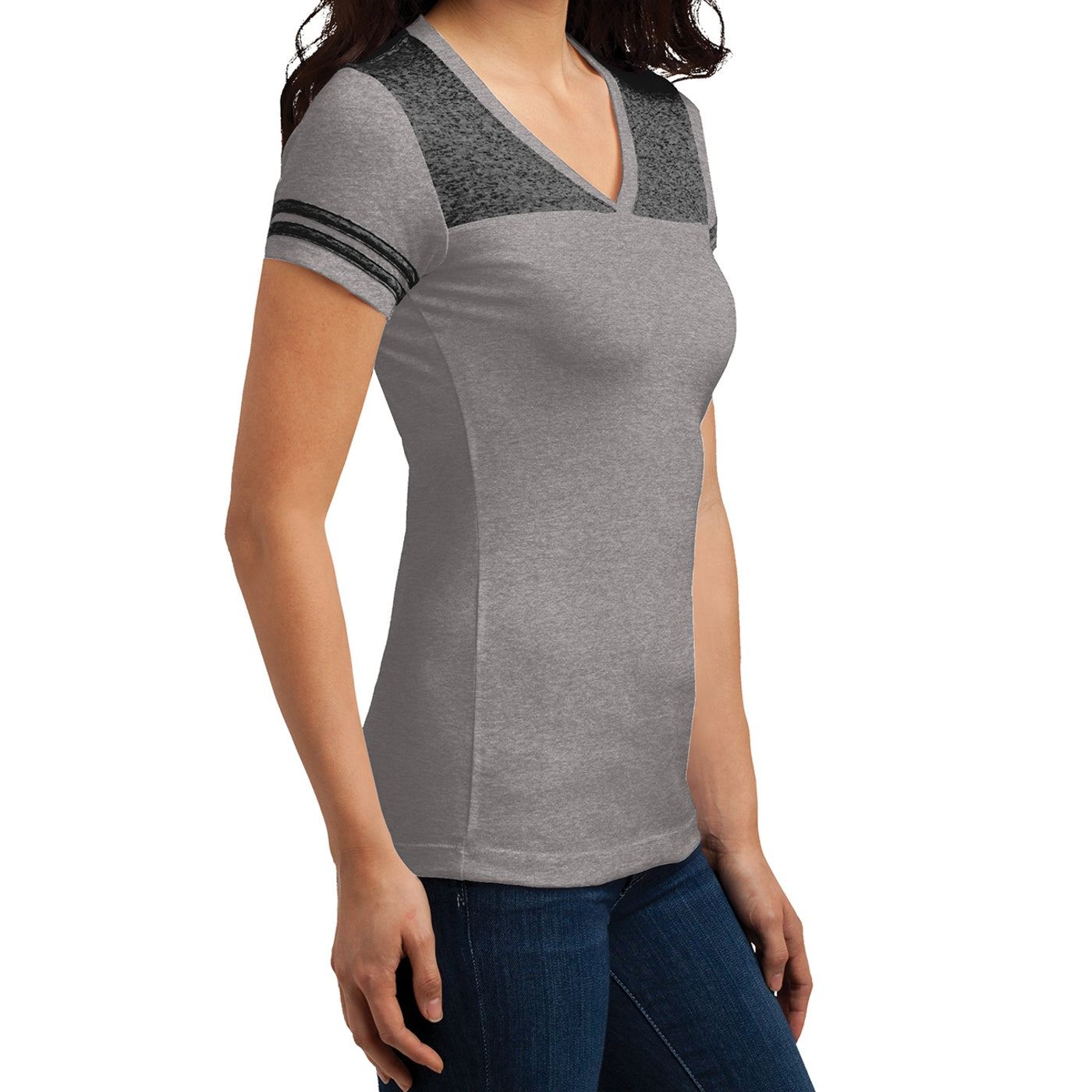 Women's Juniors Varsity V-Neck Tee - Heathered Nickel/ Black