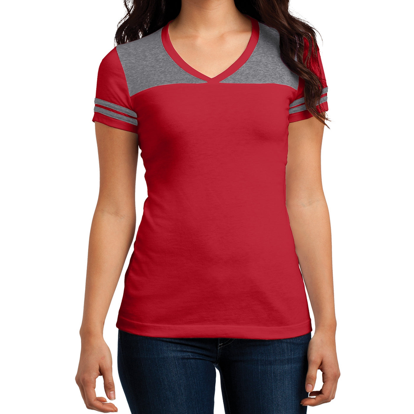 Women's Juniors Varsity V-Neck Tee - New Red/ Heathered Nickel