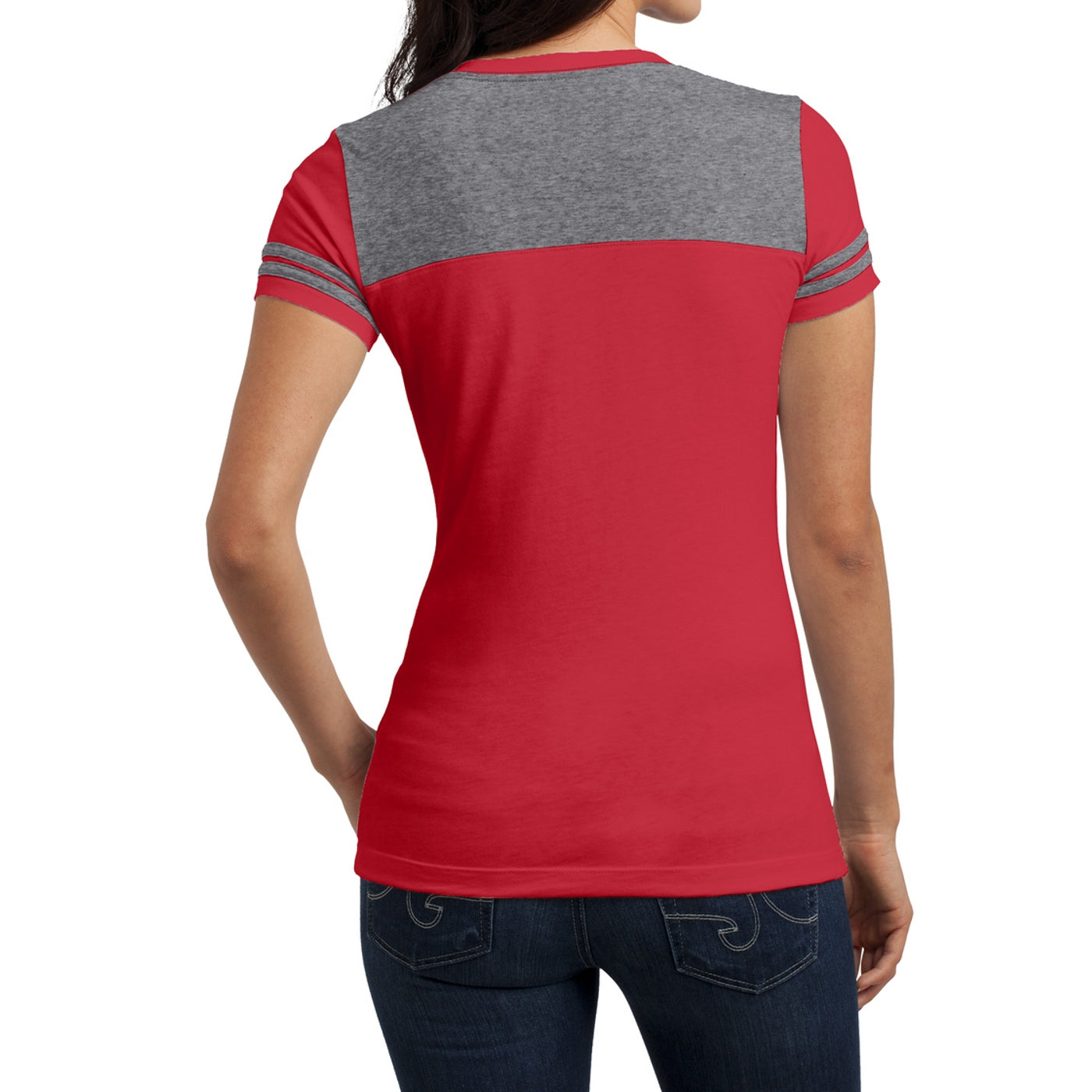 Women's Juniors Varsity V-Neck Tee - New Red/ Heathered Nickel