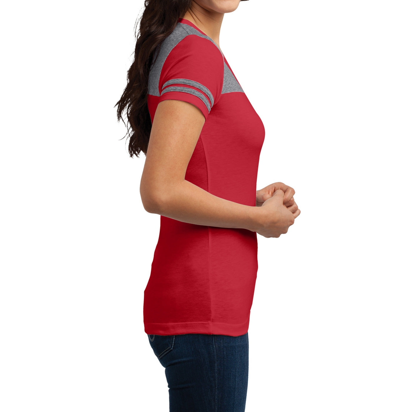 Women's Juniors Varsity V-Neck Tee - New Red/ Heathered Nickel