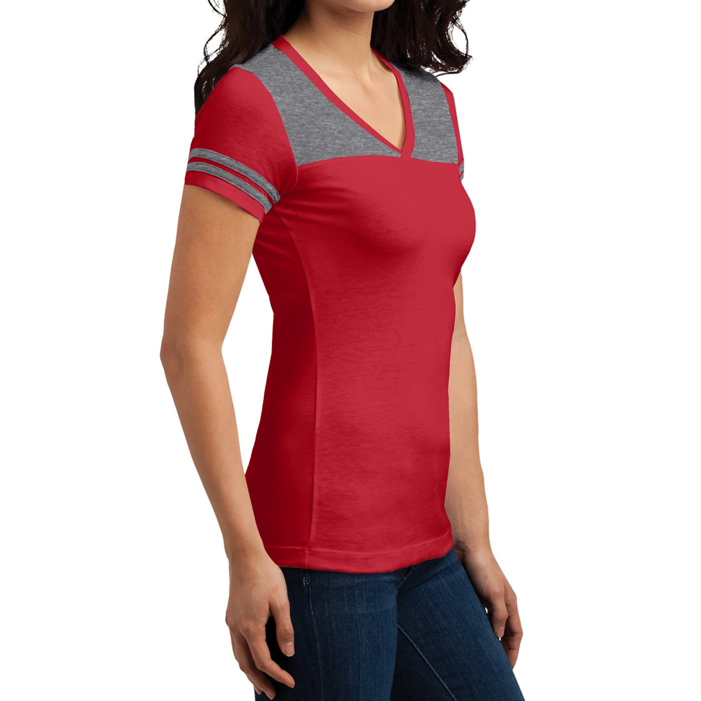 Women's Juniors Varsity V-Neck Tee - New Red/ Heathered Nickel