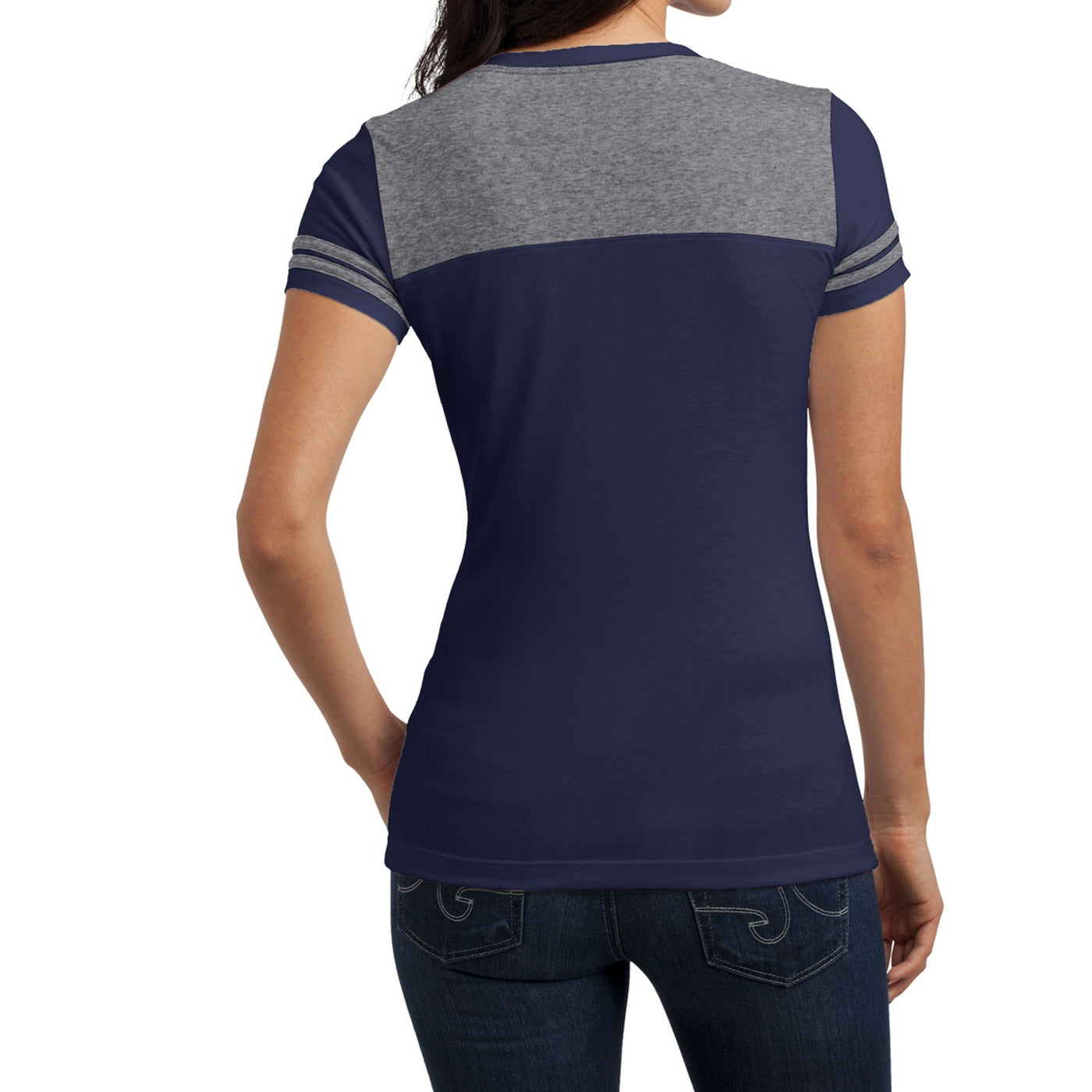Women's Juniors Varsity V-Neck Tee - True Navy/ Heathered Nickel