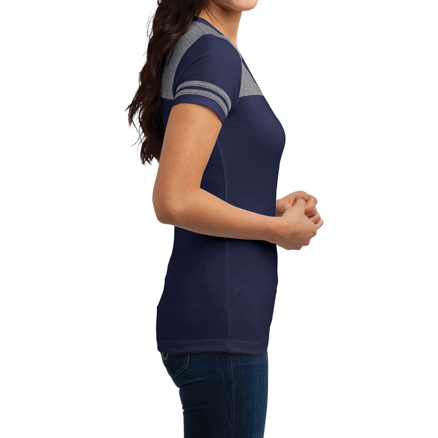 Women's Juniors Varsity V-Neck Tee - True Navy/ Heathered Nickel