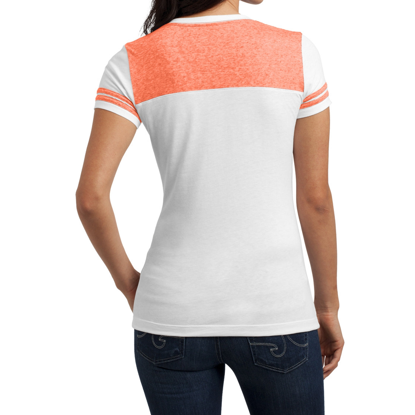 Women's Juniors Varsity V-Neck Tee - White/ Bright Orange