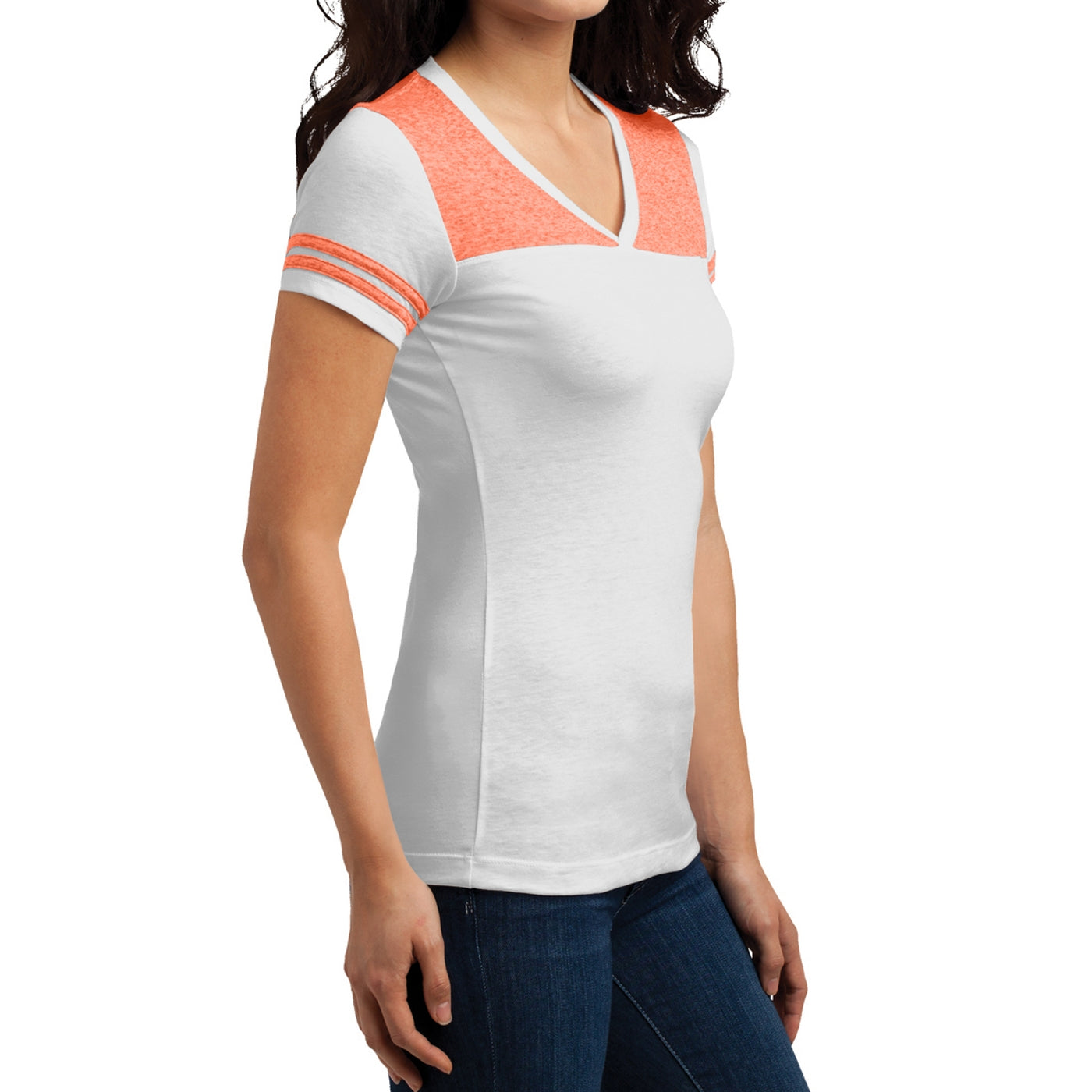 Women's Juniors Varsity V-Neck Tee - White/ Bright Orange