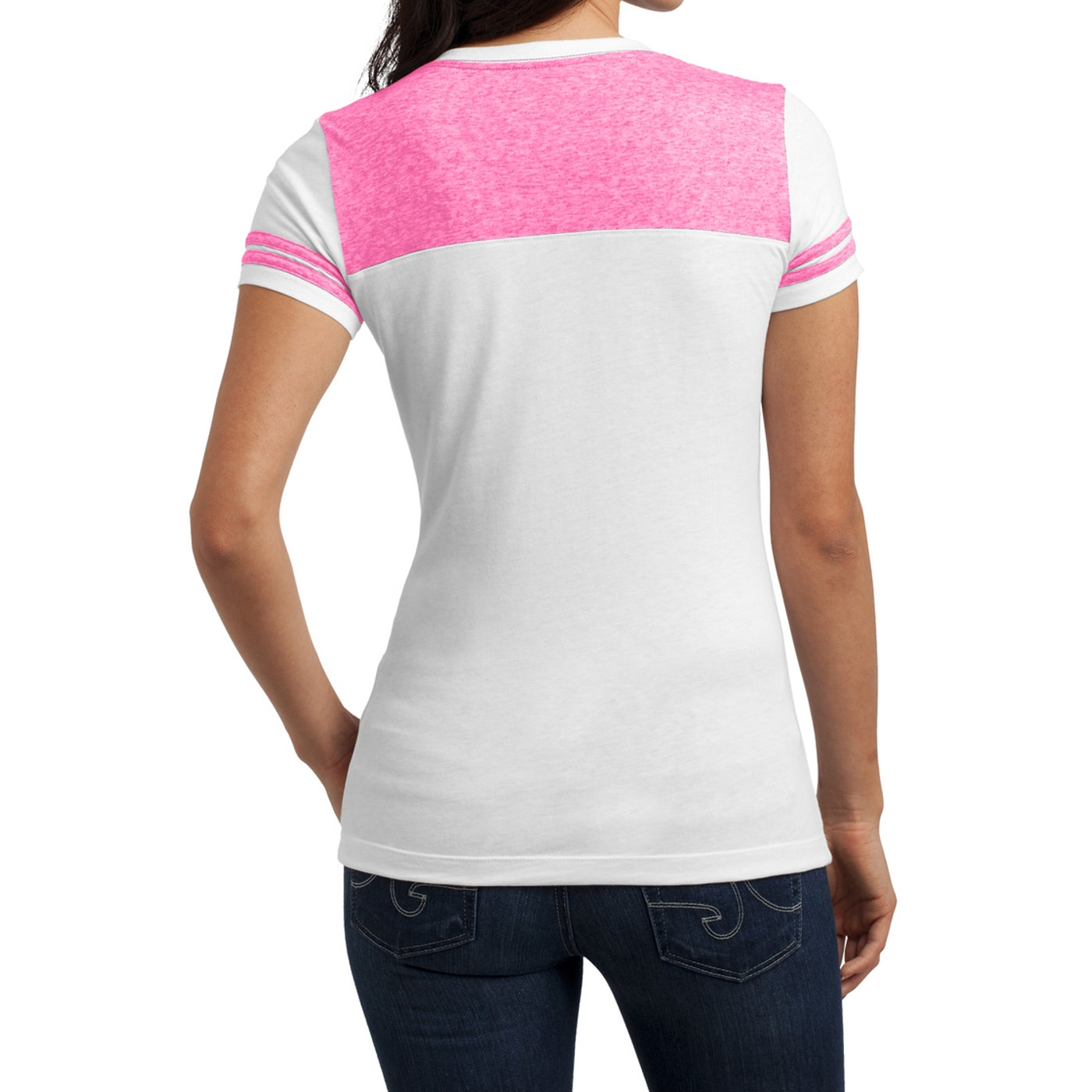 Women's Juniors Varsity V-Neck Tee - White/ Bright Pink