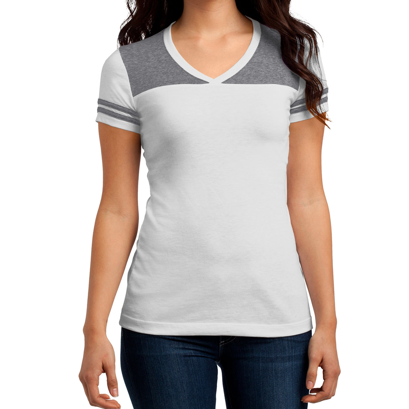 Women's Juniors Varsity V-Neck Tee - White/ Heathered Nickel