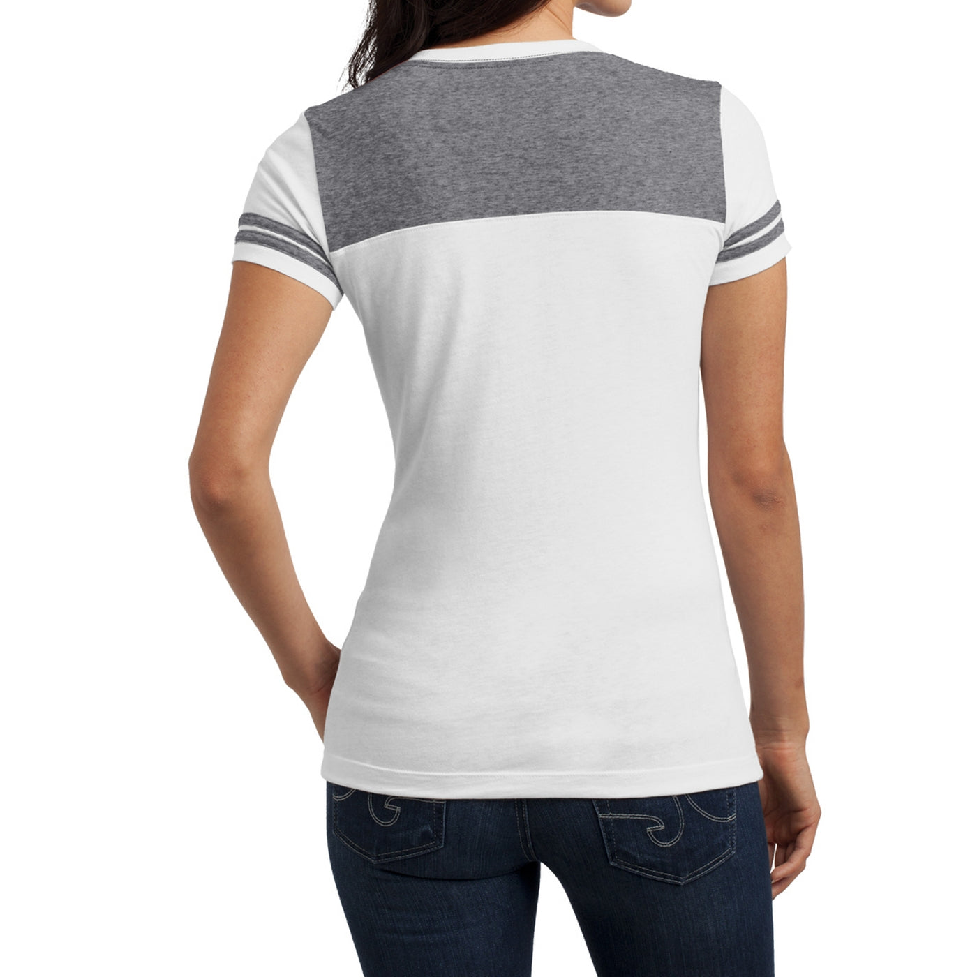 Women's Juniors Varsity V-Neck Tee - White/ Heathered Nickel