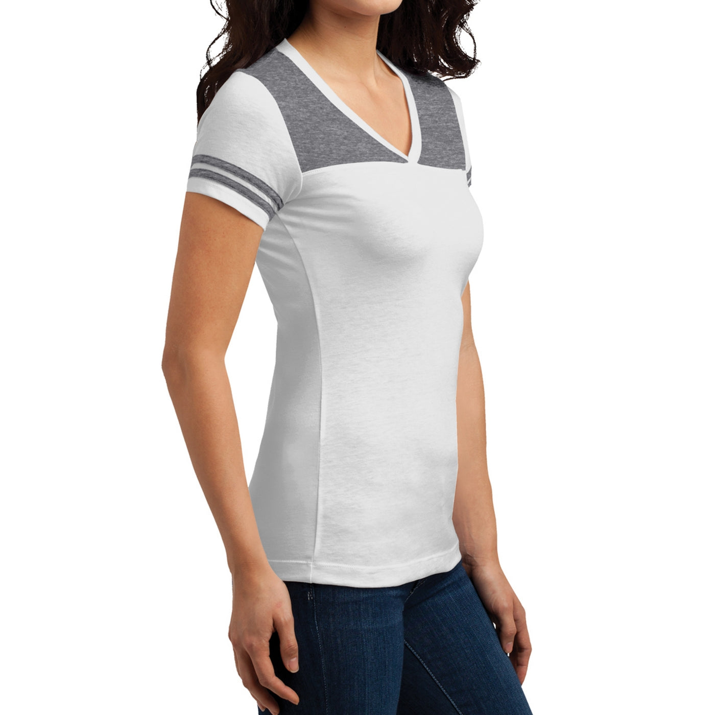 Women's Juniors Varsity V-Neck Tee - White/ Heathered Nickel
