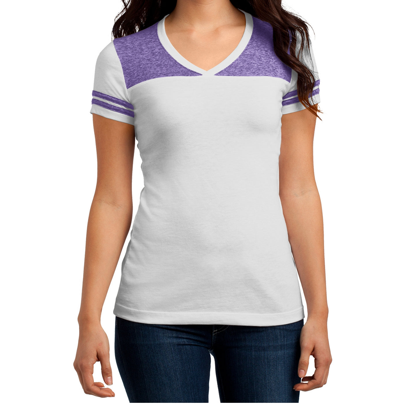 Women's Juniors Varsity V-Neck Tee - White/ Purple