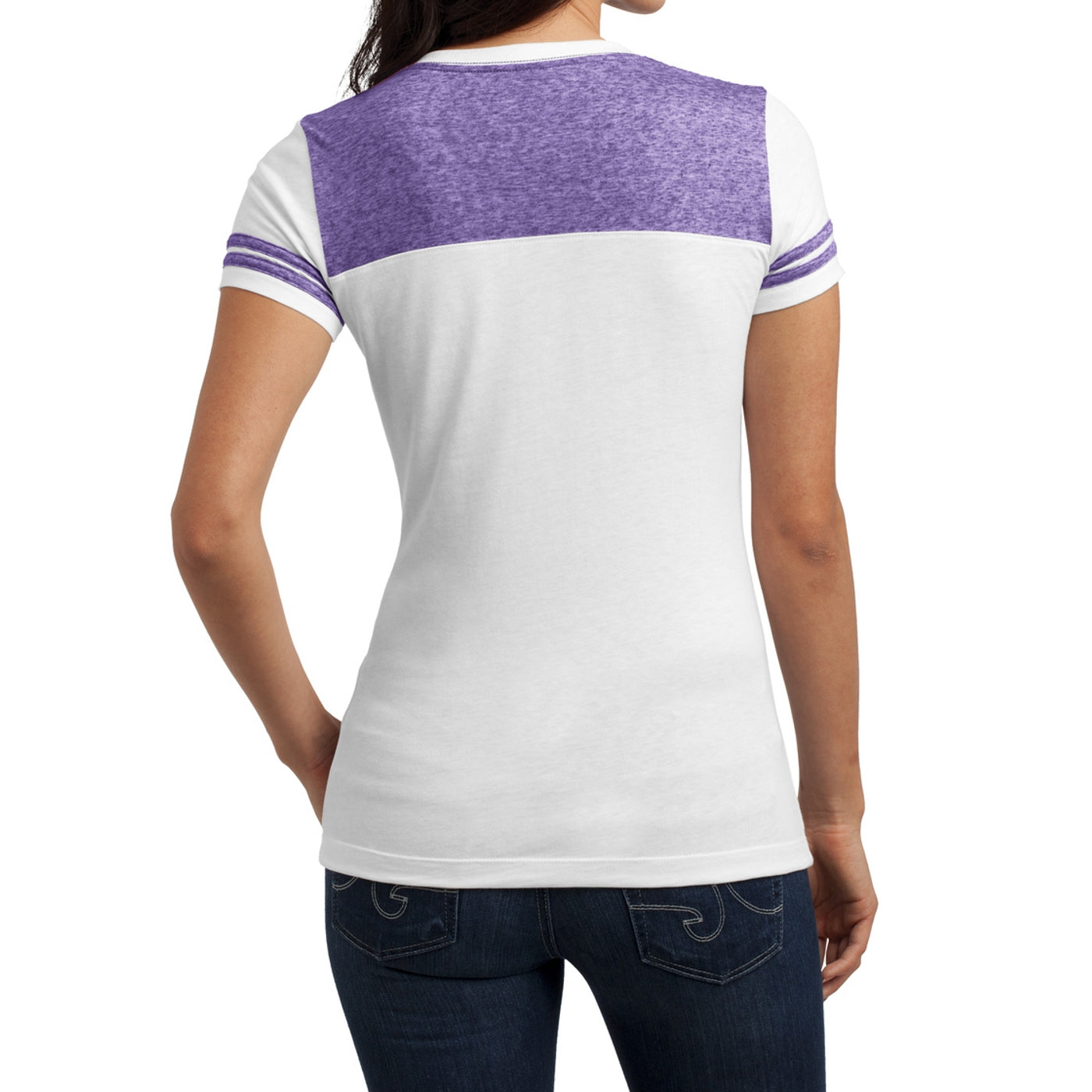 Women's Juniors Varsity V-Neck Tee - White/ Purple
