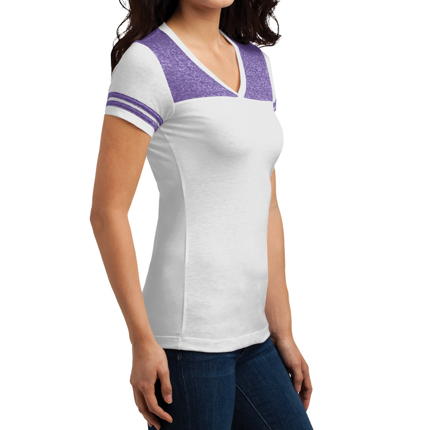 Women's Juniors Varsity V-Neck Tee - White/ Purple