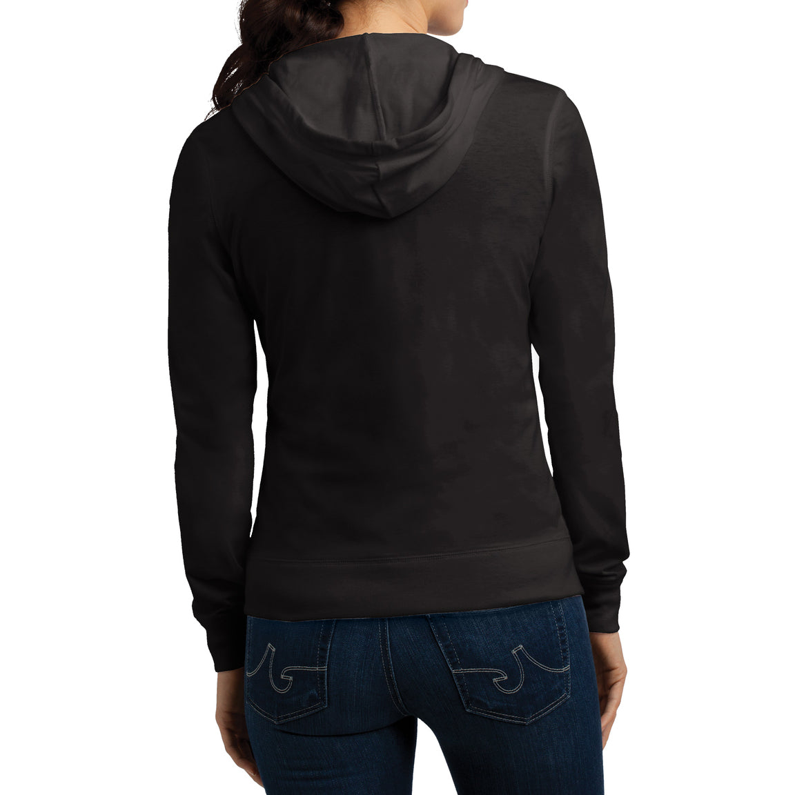 Women's Juniors Jersey Full-Zip Hoodie Black - Back