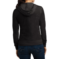 Women's Juniors Jersey Full-Zip Hoodie Black - Back