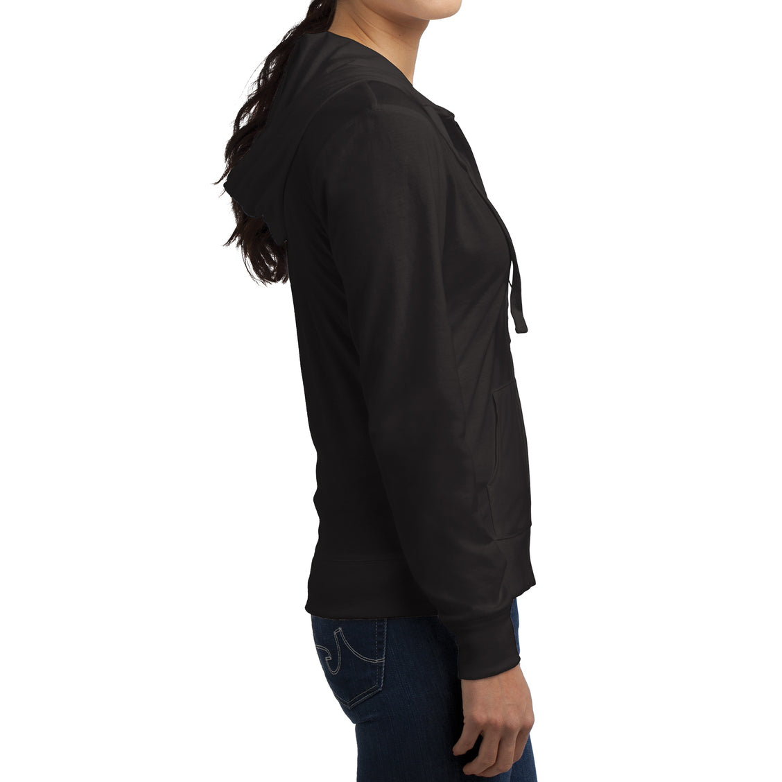 Women's Juniors Jersey Full-Zip Hoodie Black - Side