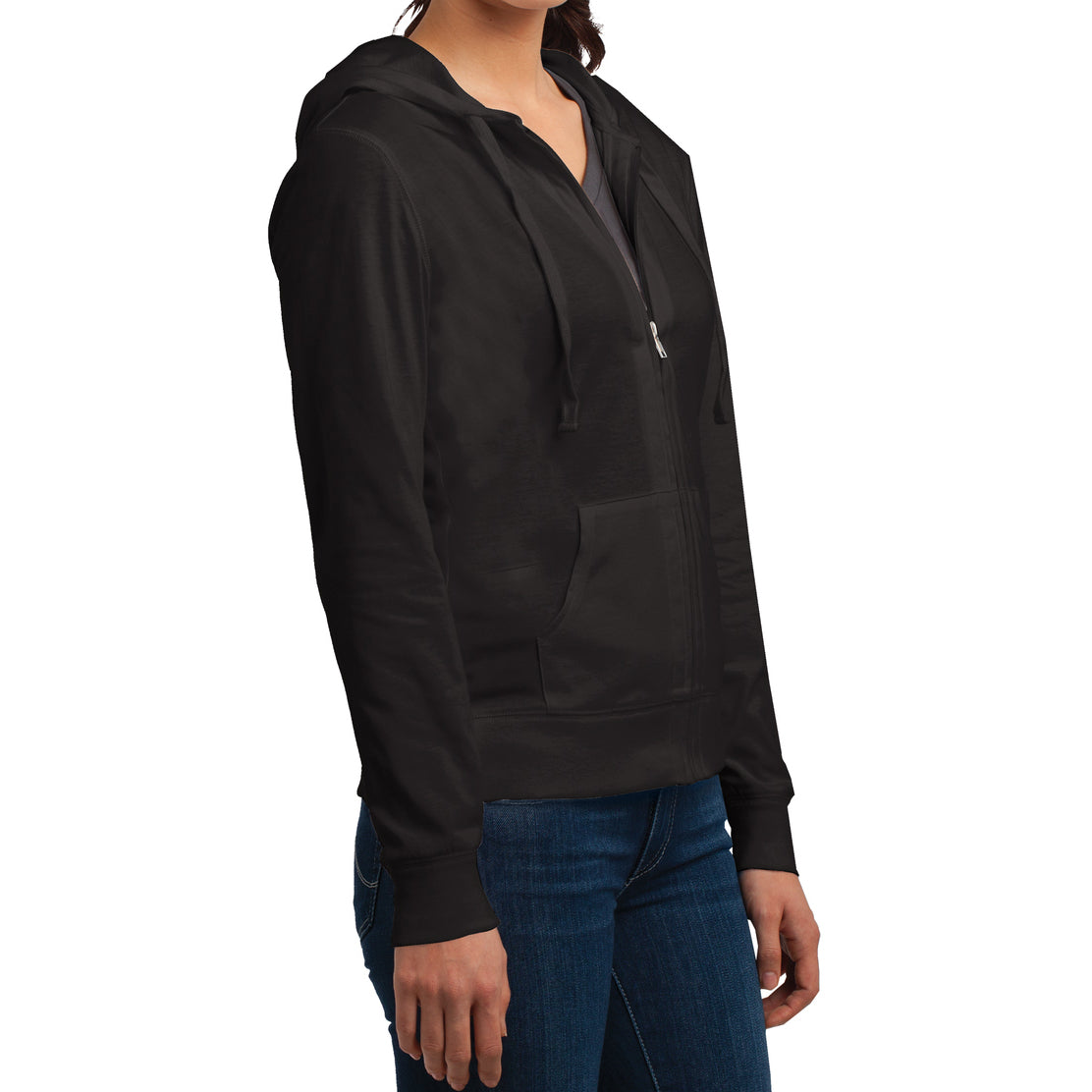 Women's Juniors Jersey Full-Zip Hoodie Black - Side