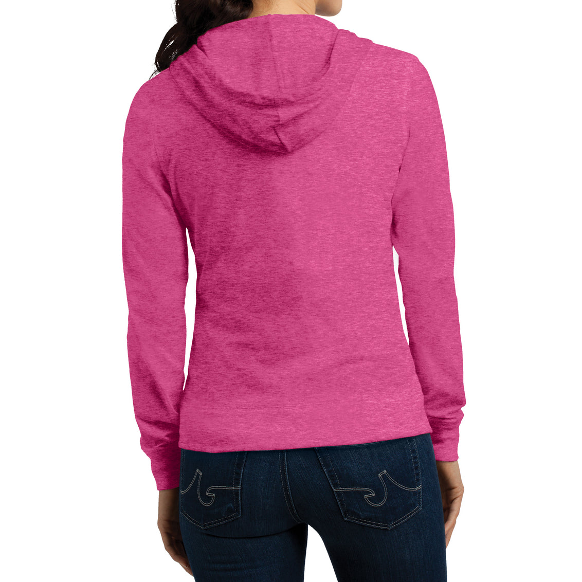 Women's Juniors Jersey Full-Zip Hoodie Dark Fuchsia Heather - Back