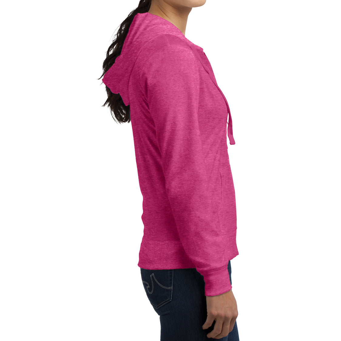 Women's Juniors Jersey Full-Zip Hoodie Dark Fuchsia Heather - Side