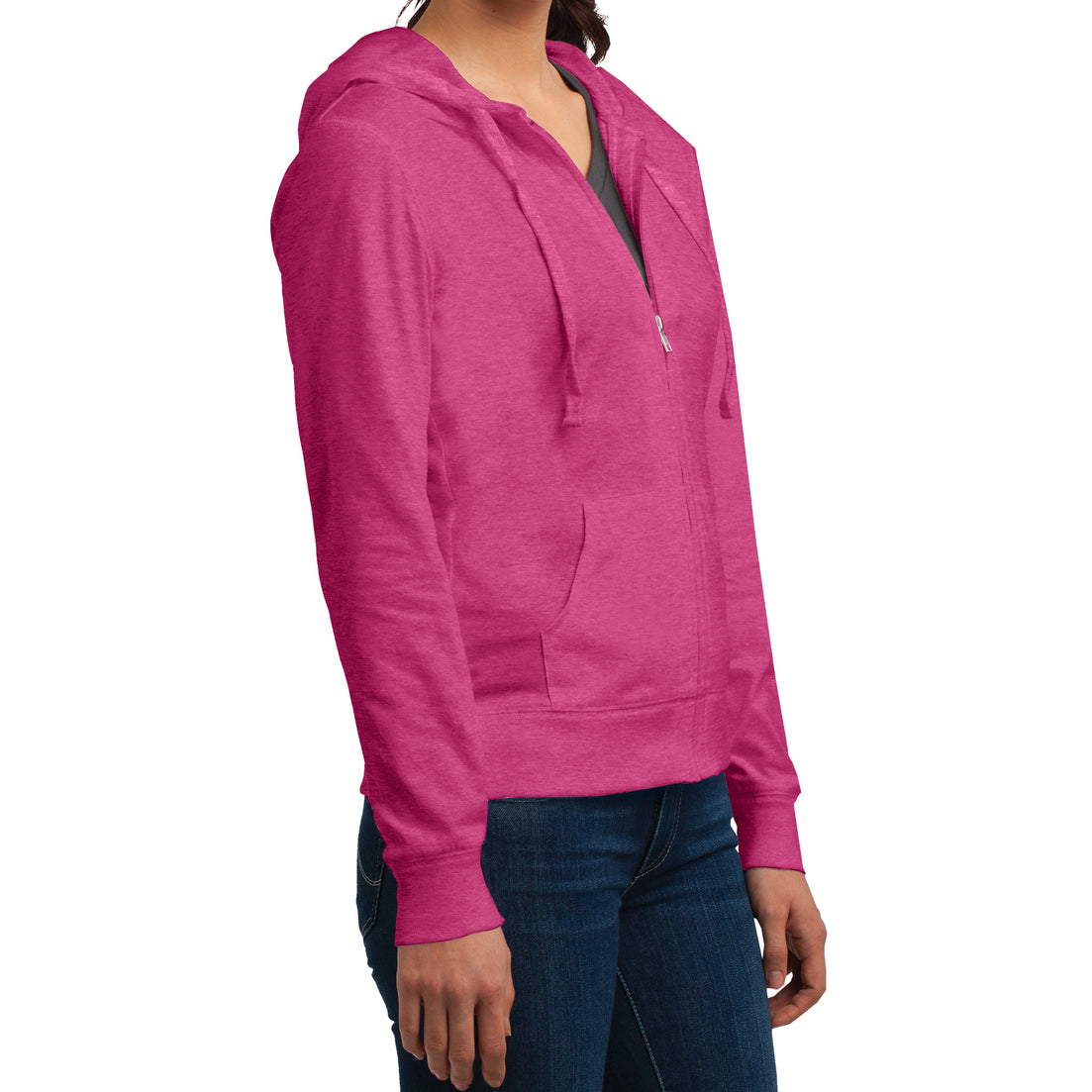 Women's Juniors Jersey Full-Zip Hoodie Dark Fuchsia Heather - Side