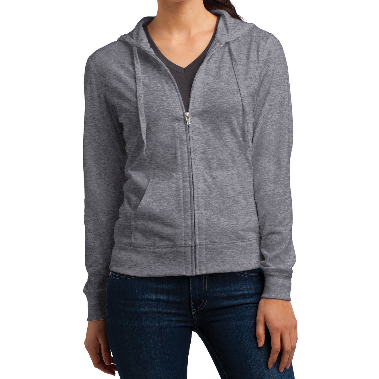 Women's Juniors Jersey Full-Zip Hoodie Dark Heather Grey - Front