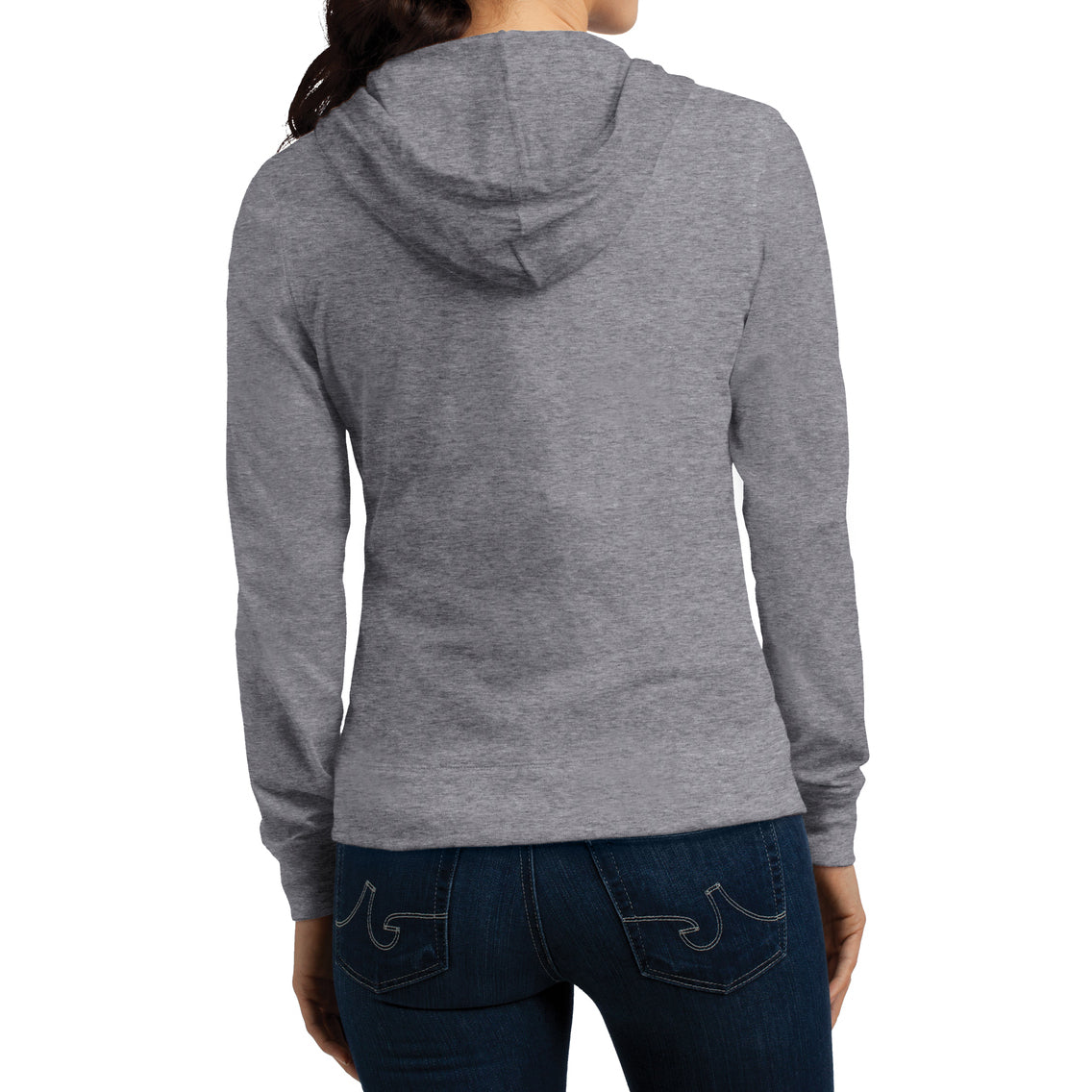 Women's Juniors Jersey Full-Zip Hoodie Dark Heather Grey - Back