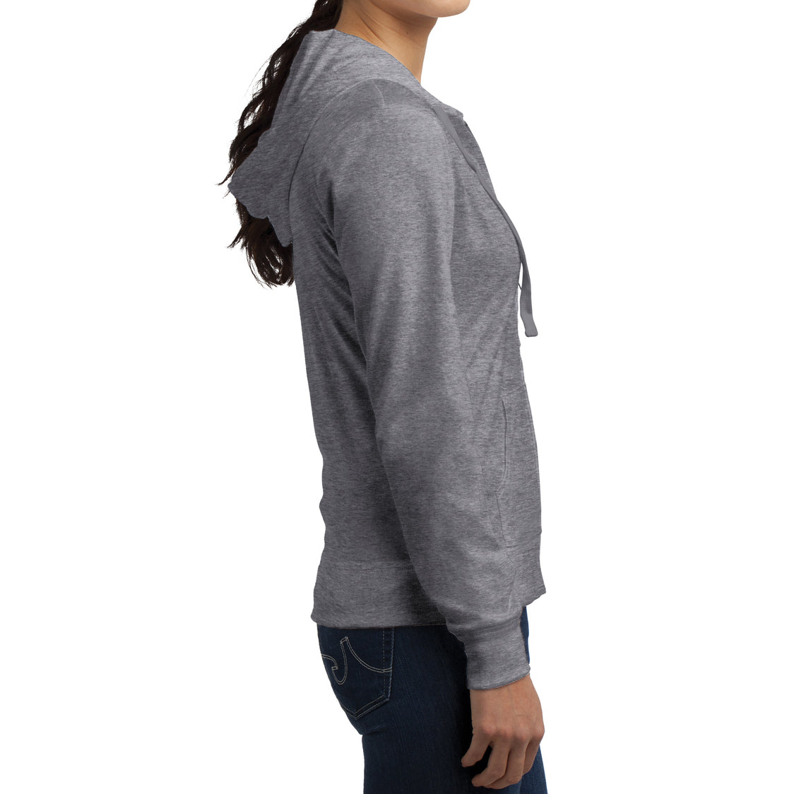 Women's Juniors Jersey Full-Zip Hoodie Dark Heather Grey - Side