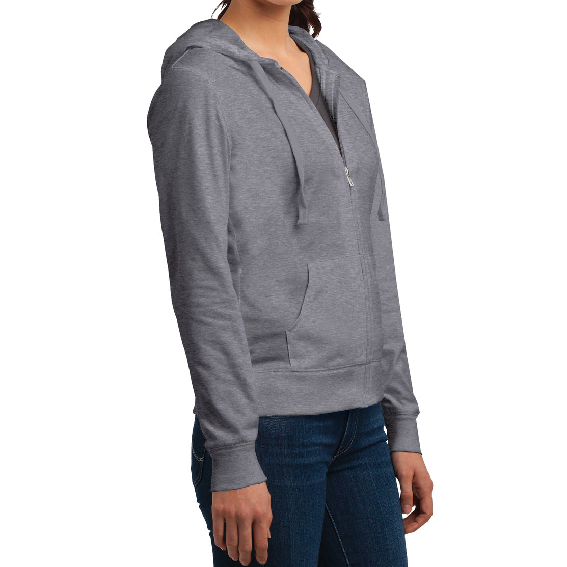Women's Juniors Jersey Full-Zip Hoodie Dark Heather Grey - Side