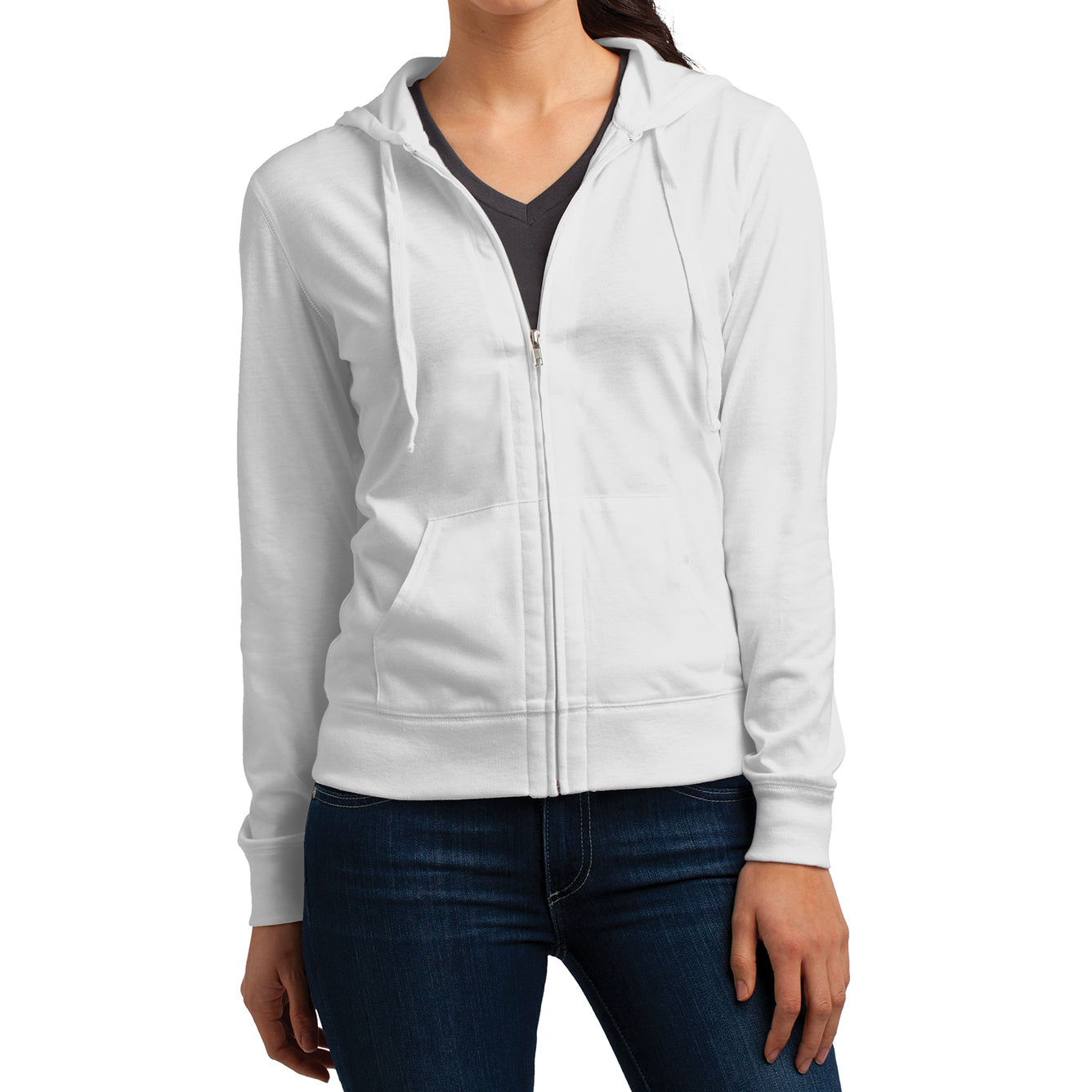 Women's Juniors Jersey Full-Zip Hoodie White - Front