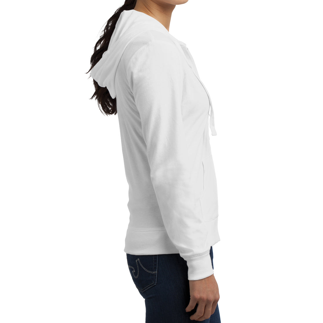 Women's Juniors Jersey Full-Zip Hoodie White - Side