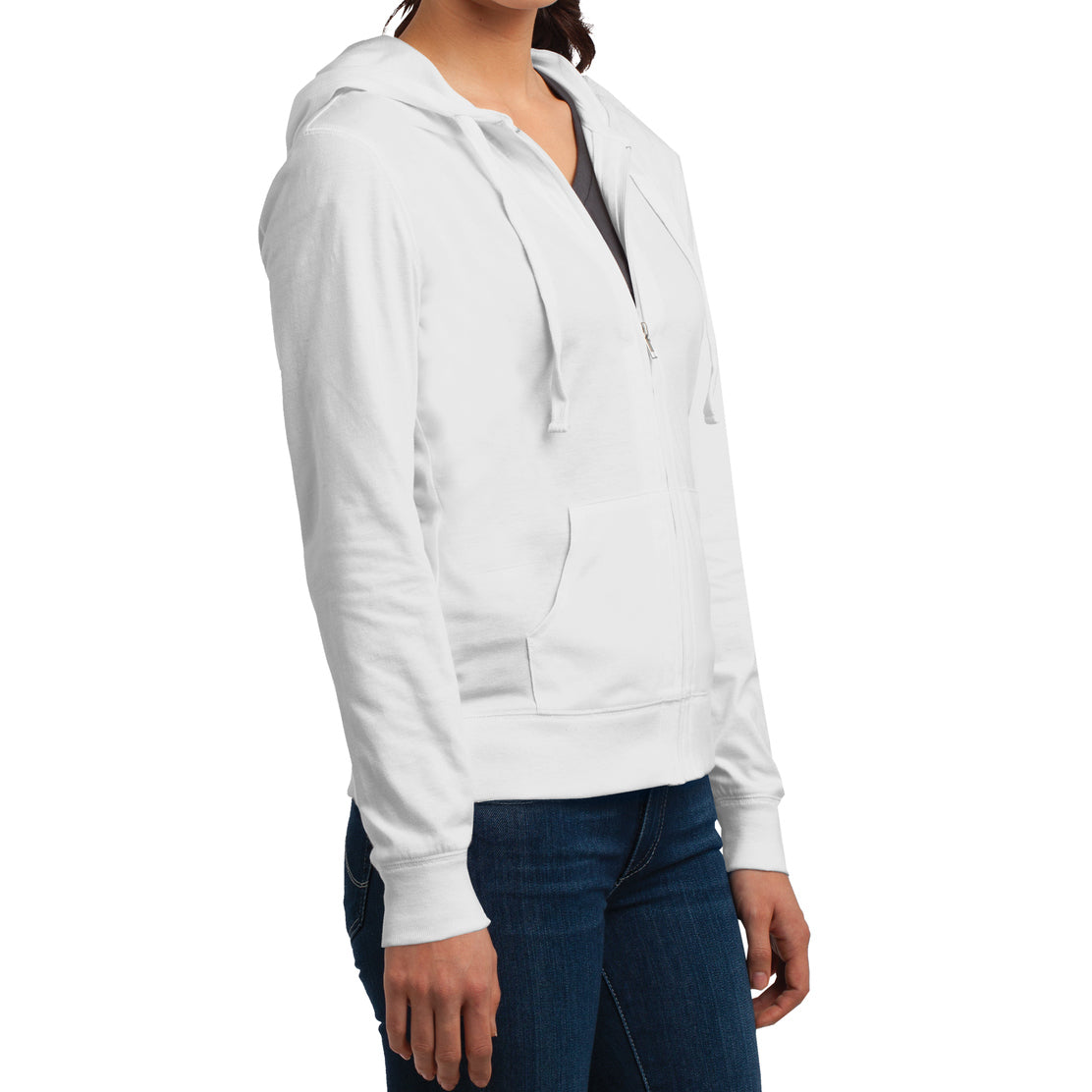 Women's Juniors Jersey Full-Zip Hoodie White - Side